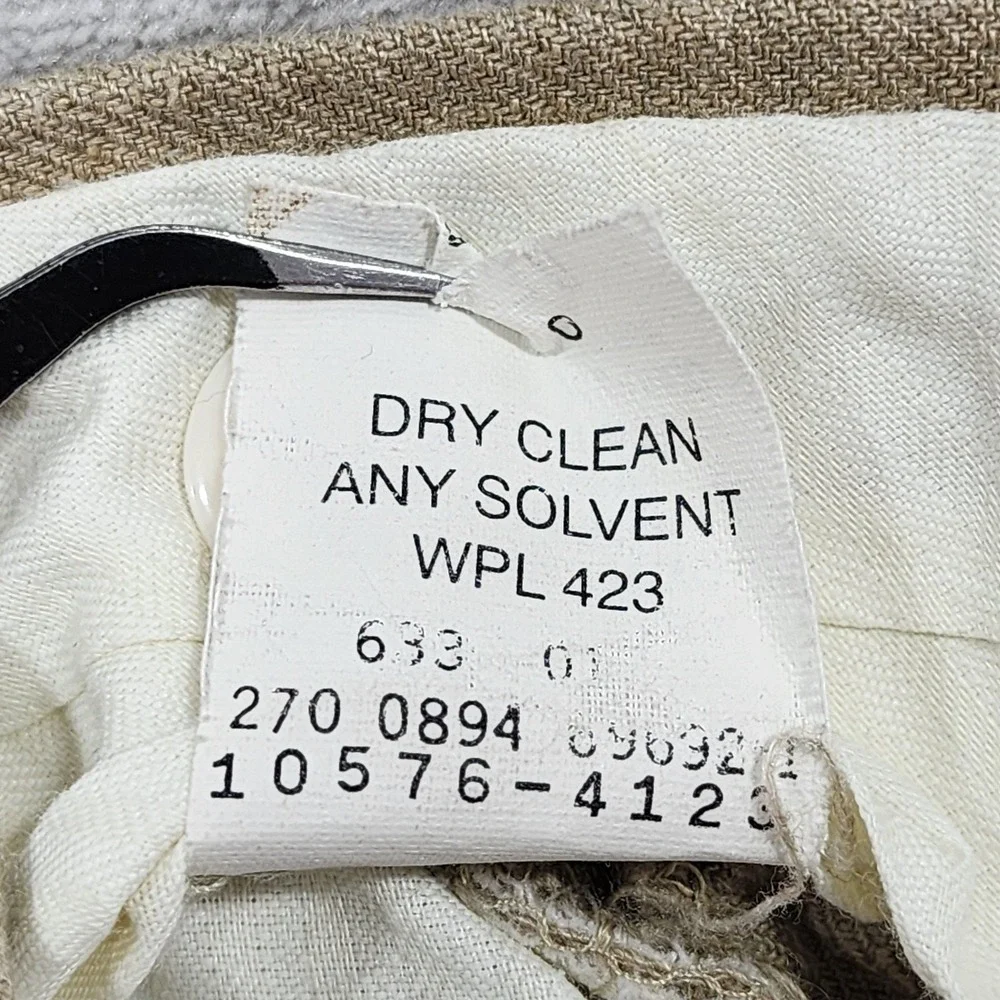 Vintage Dockers Dress Slacks Mens 30x30 Beige Linen Blend Pleated Cuffed Preppy